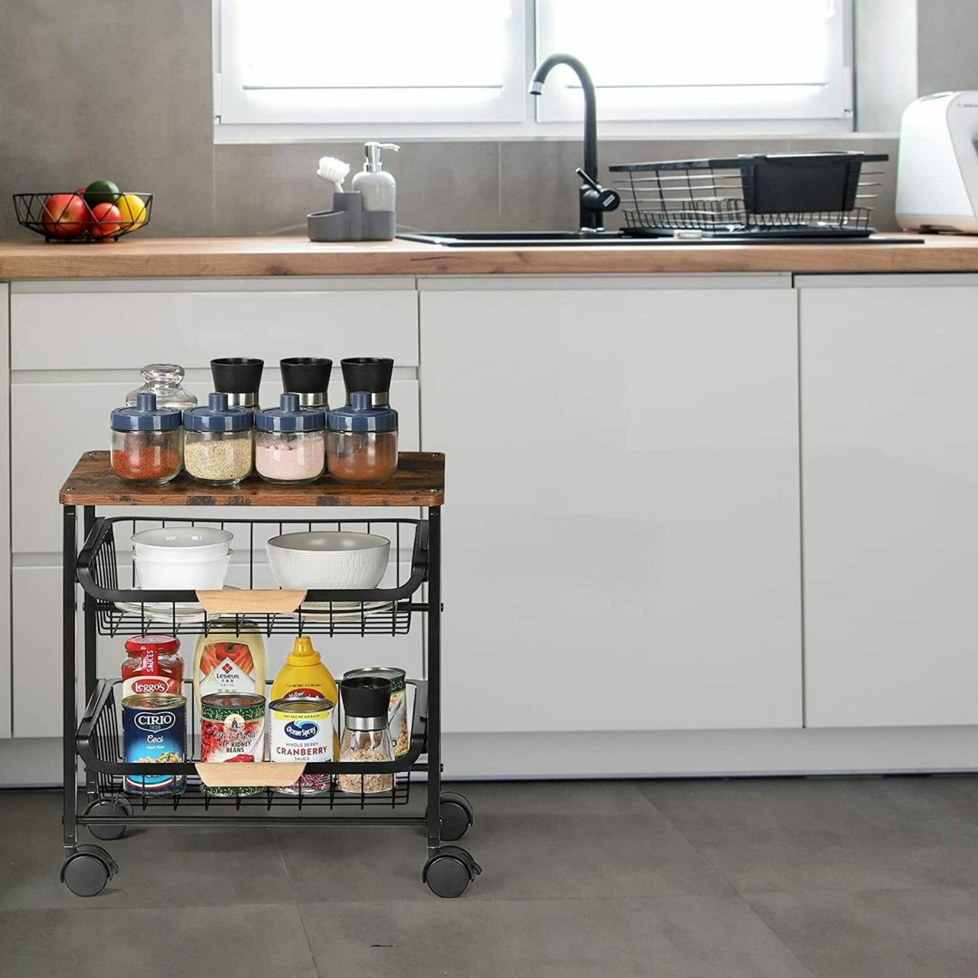 Rustic Brown 3-Tier Utility Cart